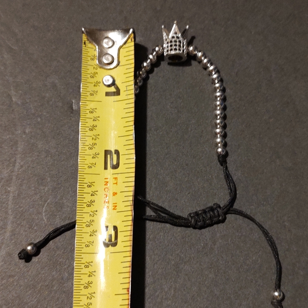 Black and silver beaded crown adjustable bracelet